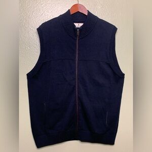 Southern Pines Mens Sz XXL Navy Blue Solid Full Zip Golf Sleeveless Sweater Vest